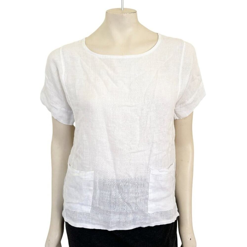 FRANCESCA BETTINI 100% Linen Patch Pocket Shirt in White  ITALY  SZ S